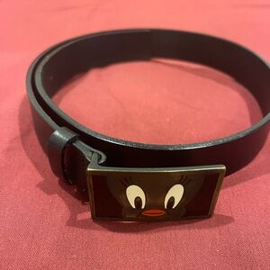 Vintage Iceberg Black Belt with Tweety Bird Face Buckle